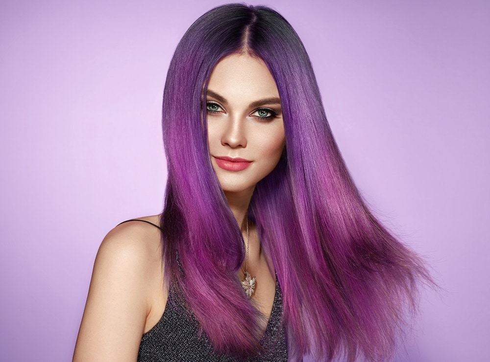 purple hair color for olive skin and green eyes