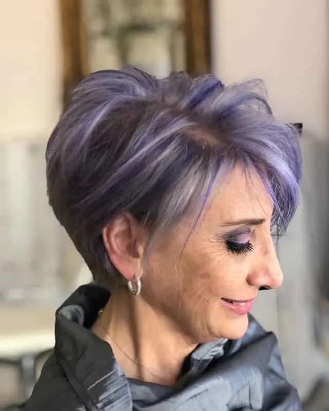 short purple hair with highlights