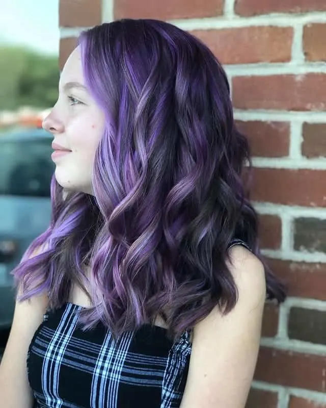 purple highlights on long hair 