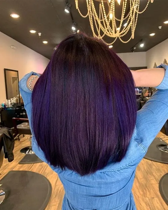 dark brown hair with purple highlights