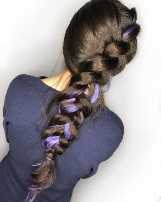 purple highlights on long brown hair