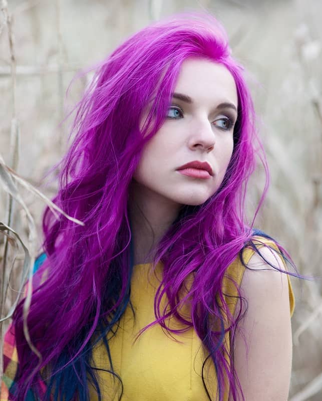 purple hair with peekaboo highlights