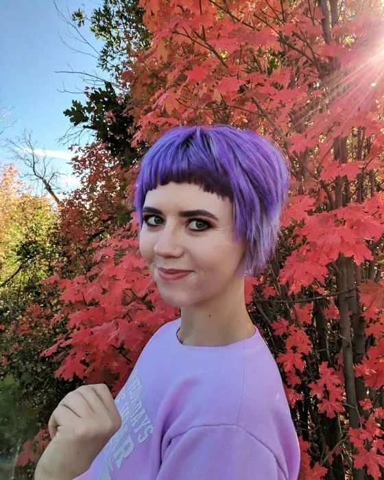 Short Purple Pixie with Baby Bangs