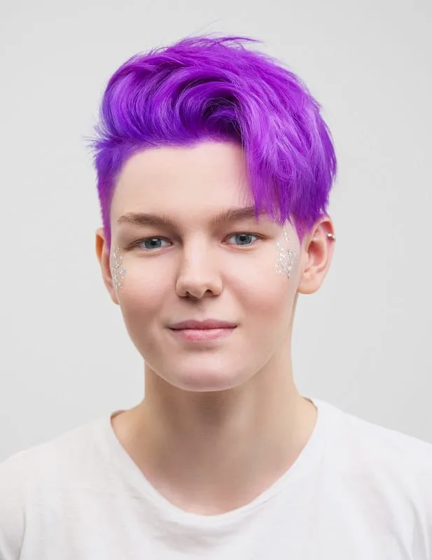 purple pixie for round faces