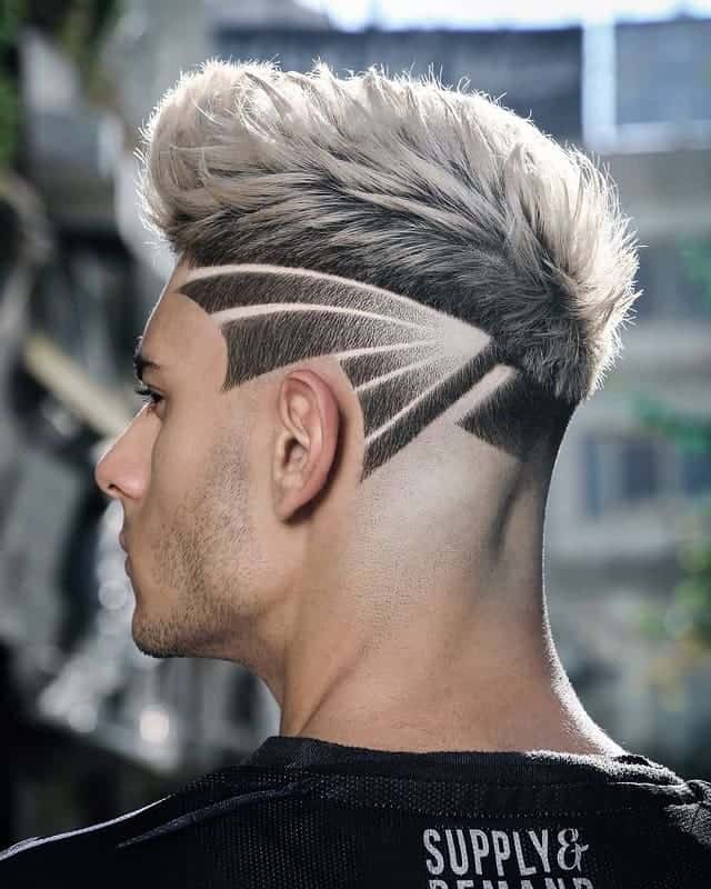 short quiff with fade and design 