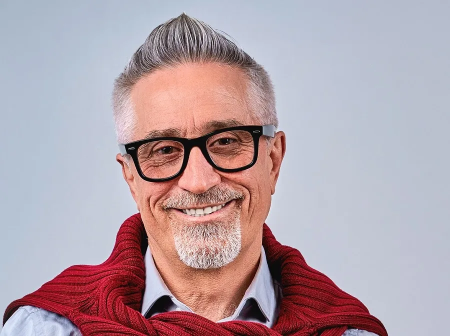 quiff hairstyle for old men with glasses