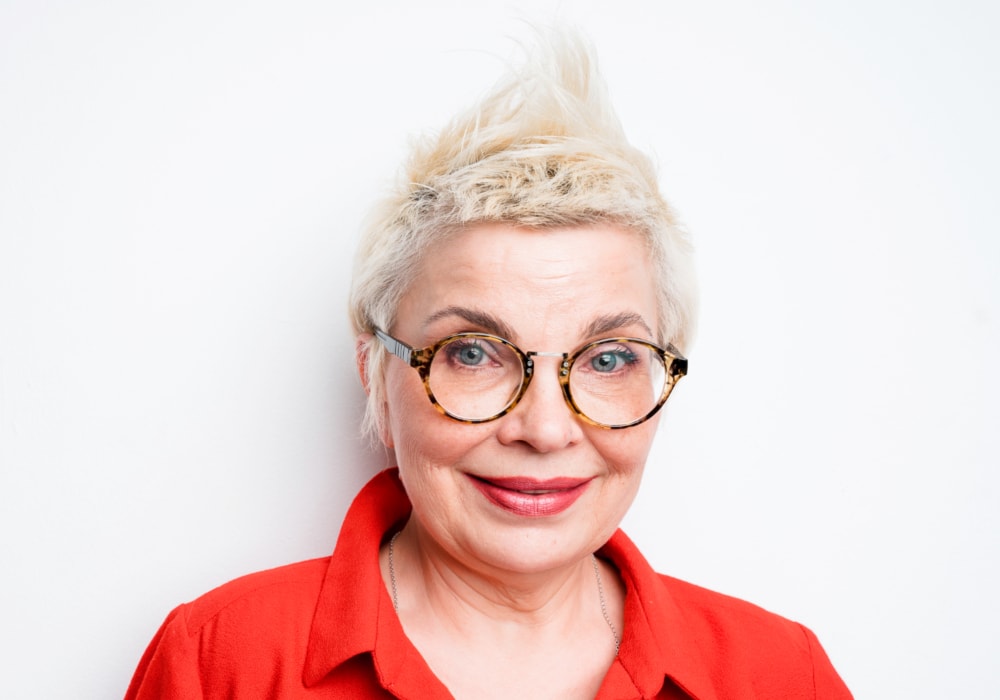 Quiff pixie cut for older women with glasses