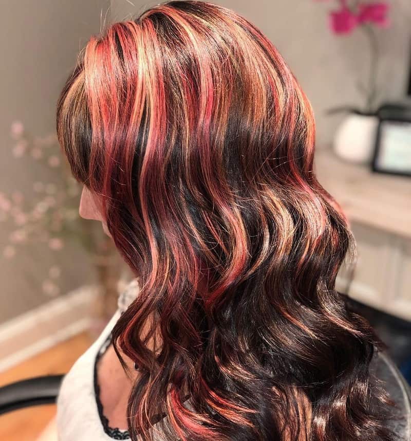 red and blonde highlights on black hair