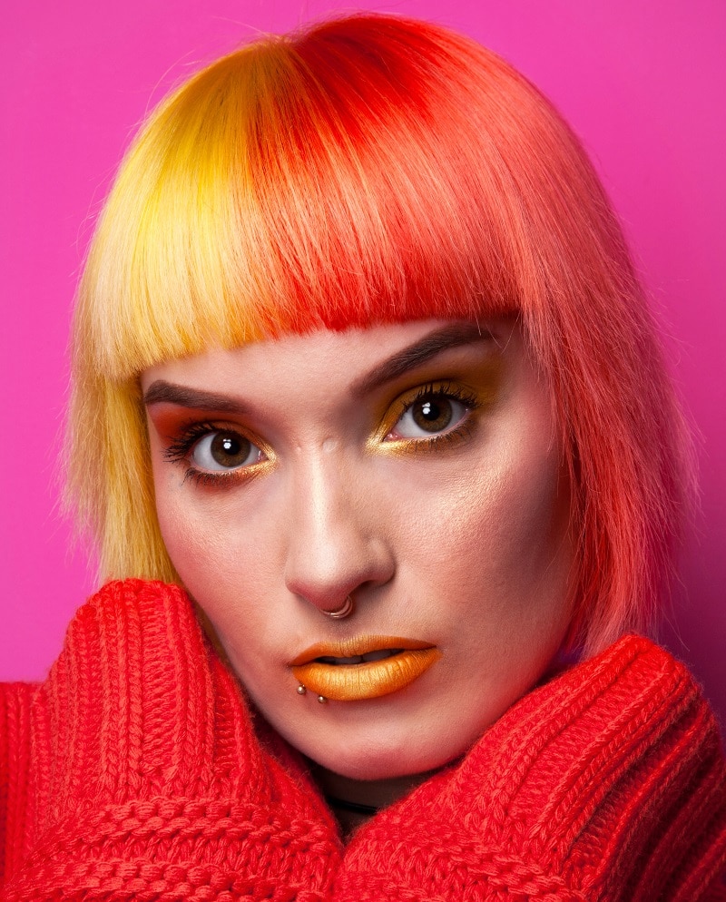 red and yellow split hair color