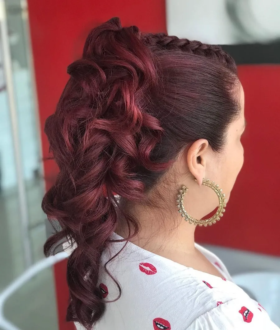 red balayage hair with ponytail