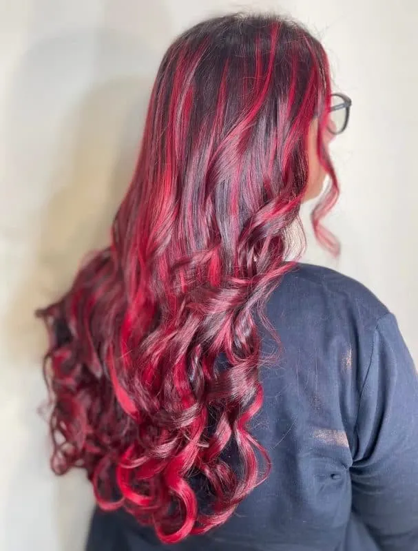red balayage hair with shadow root