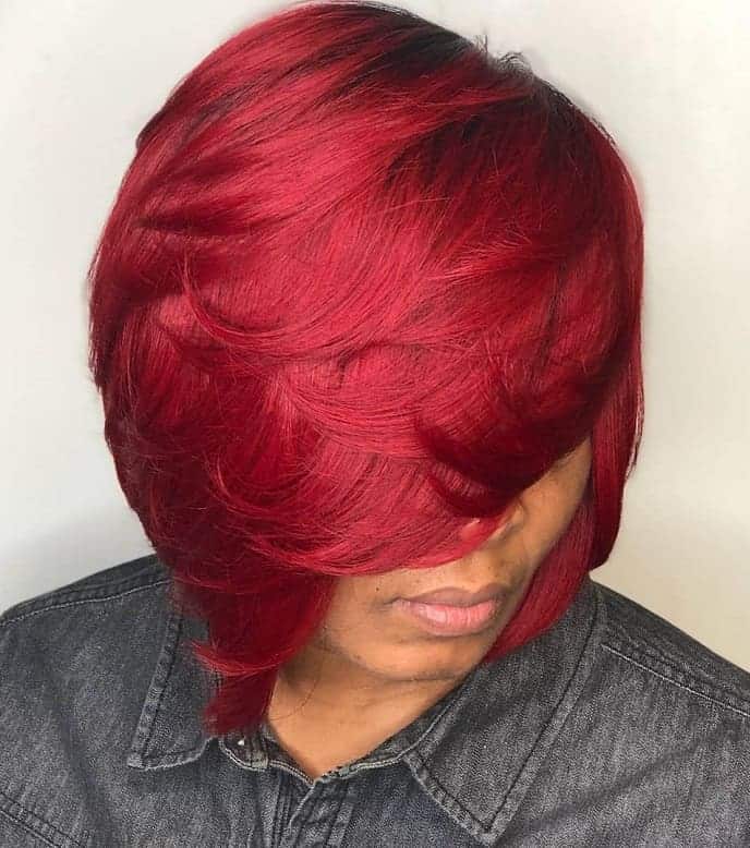 Red Bob Weave with Side Swept Bangs
