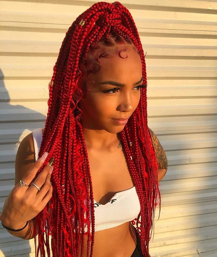 red box braids with curls