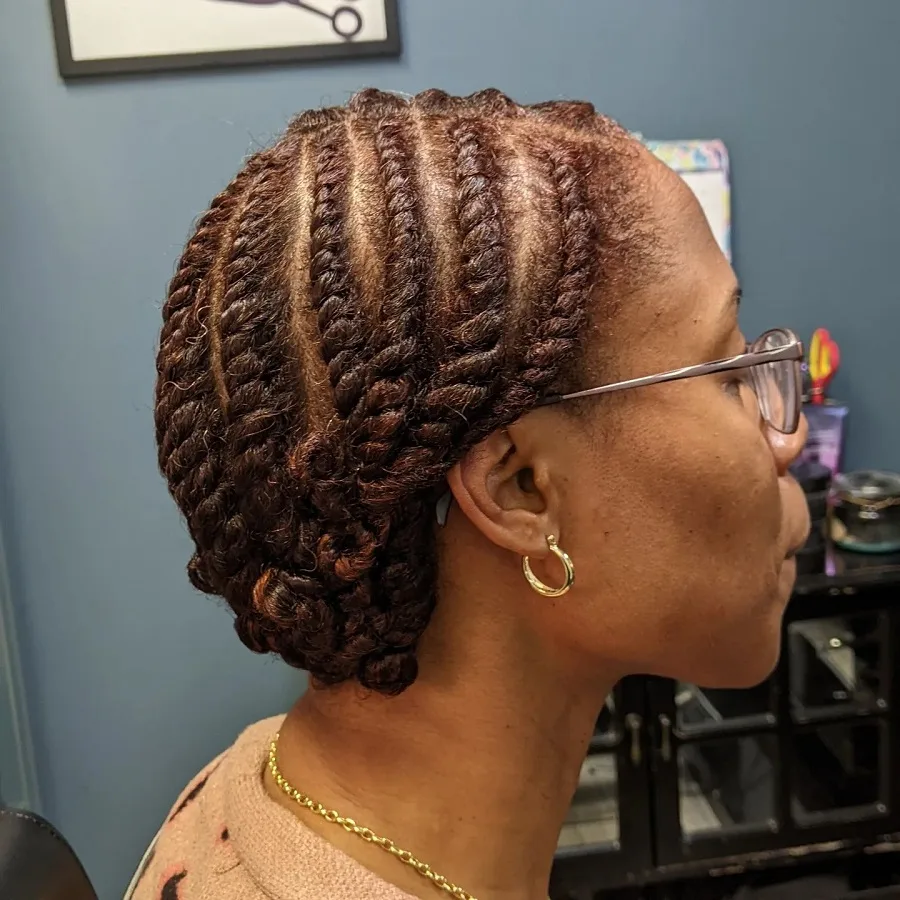 red brown twists hair