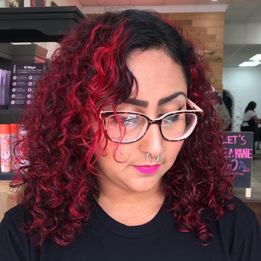red curly balayage hair