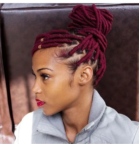 red dreadlock bun for women