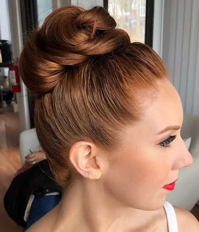 red hair updo for women with brown eyes