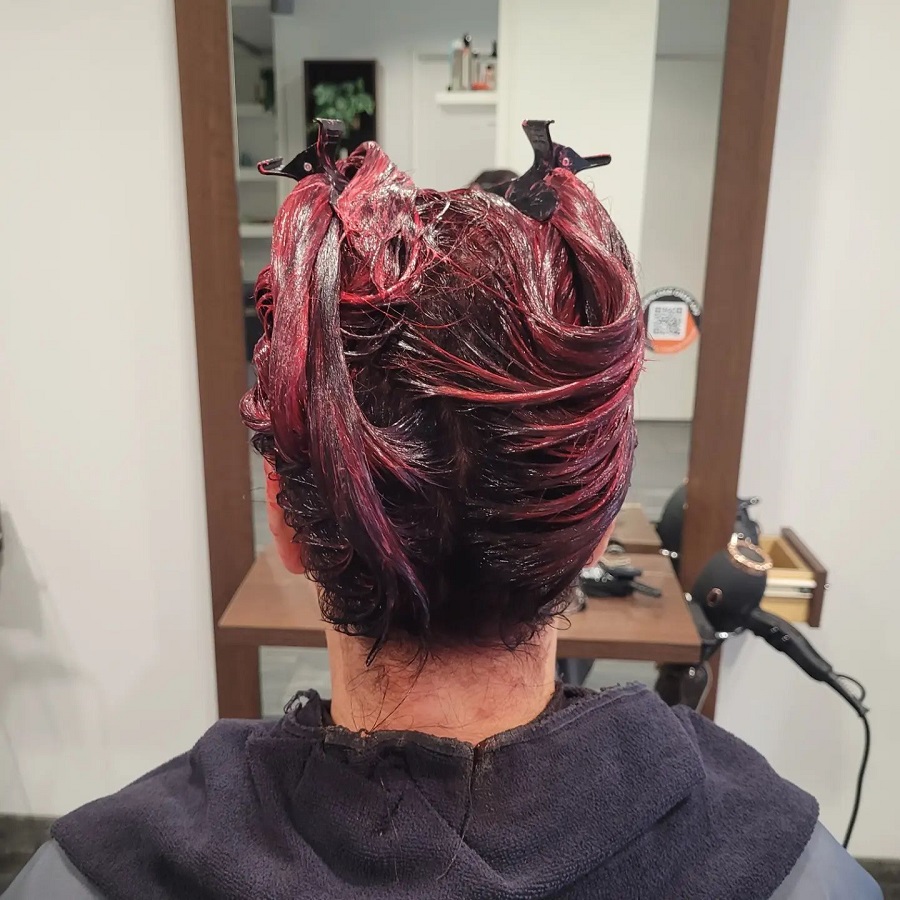 Red hair color on black hair