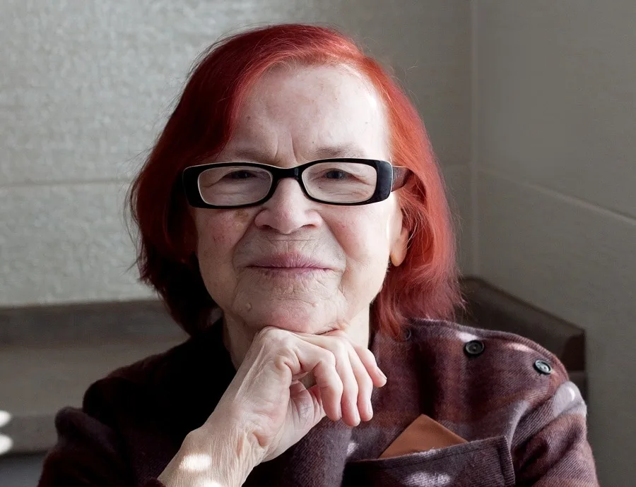 red hair for 80 year old woman with glasses