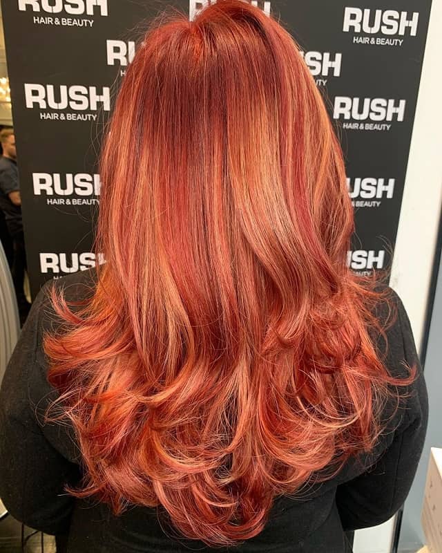 red hair with strawberry blonde highlights
