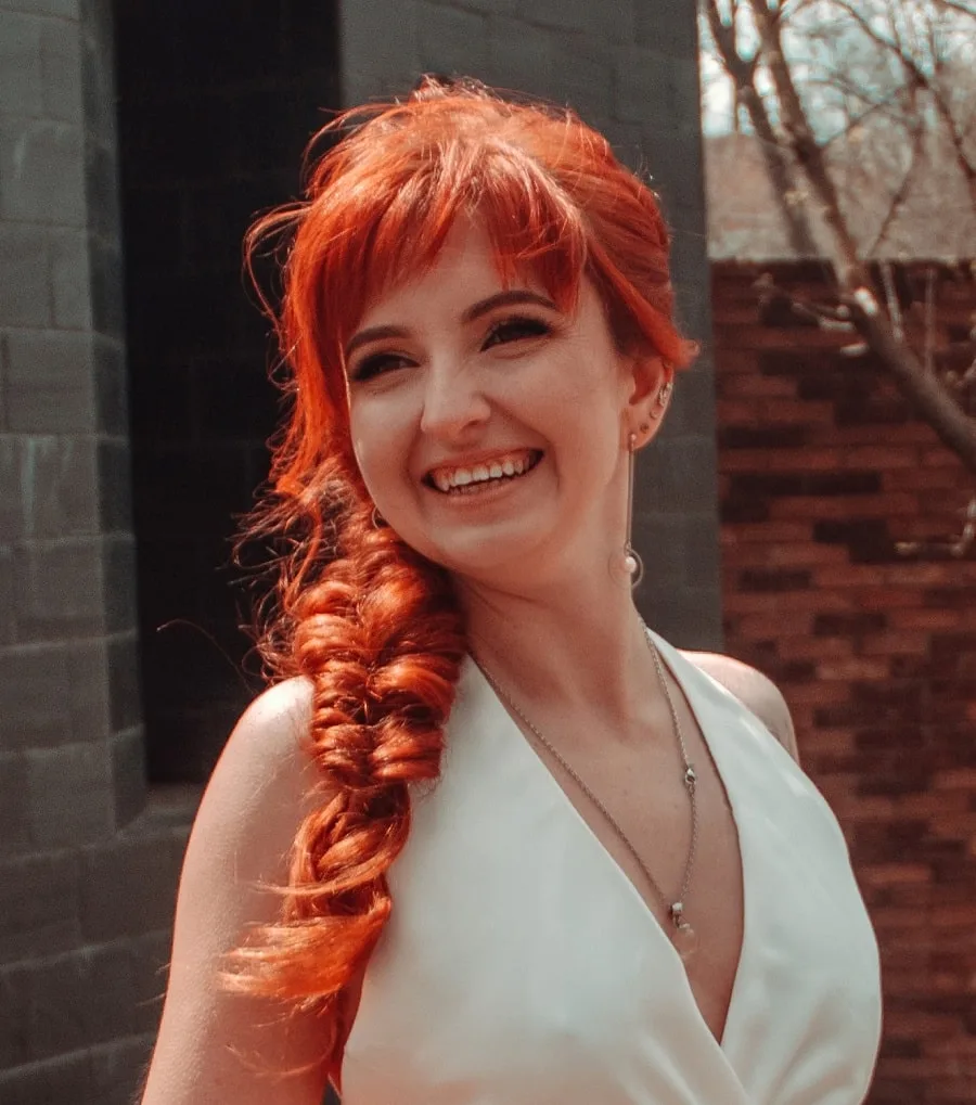 red hairstyle with bangs for wedding