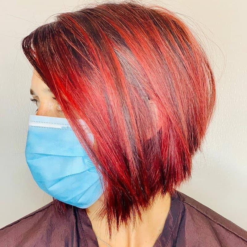 red highlighted bob hairstyle
