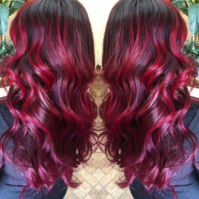 wavy red and black ombre hair