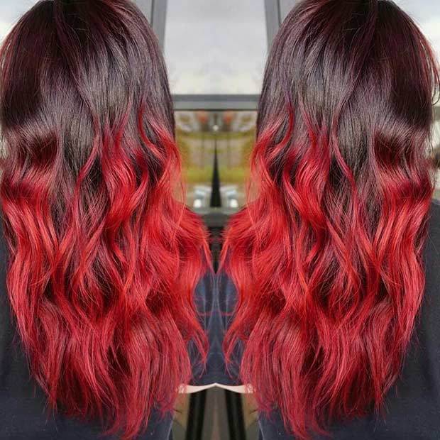 bright red ombre on black hair