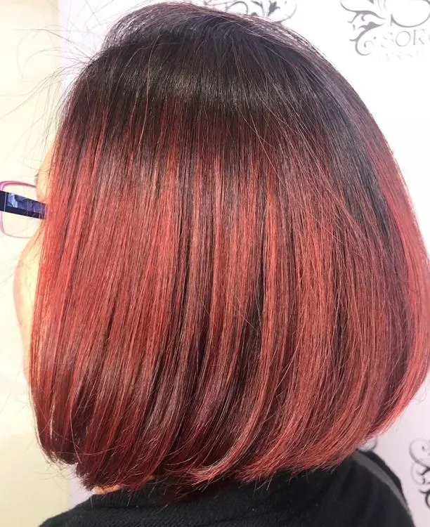 black to red ombre on bob for women