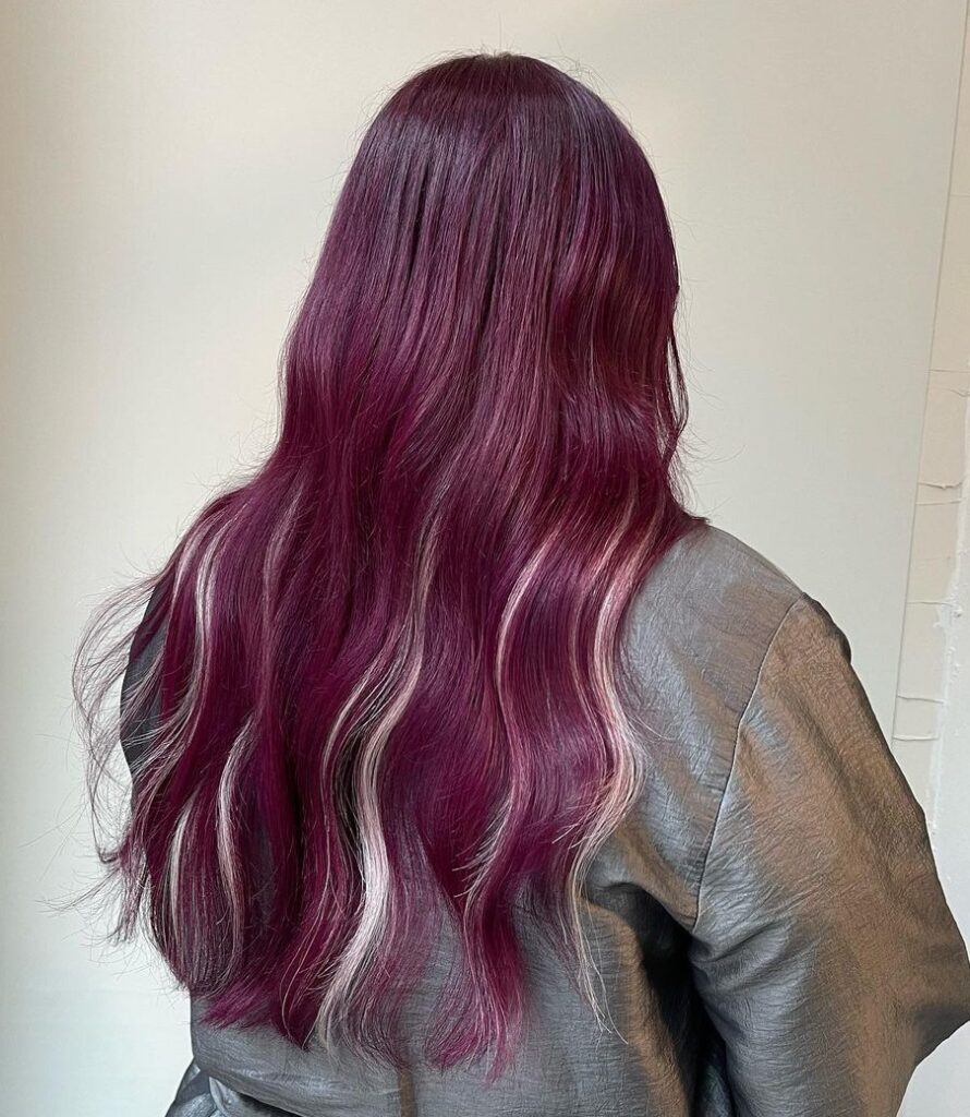 red purple hair with blonde highlights