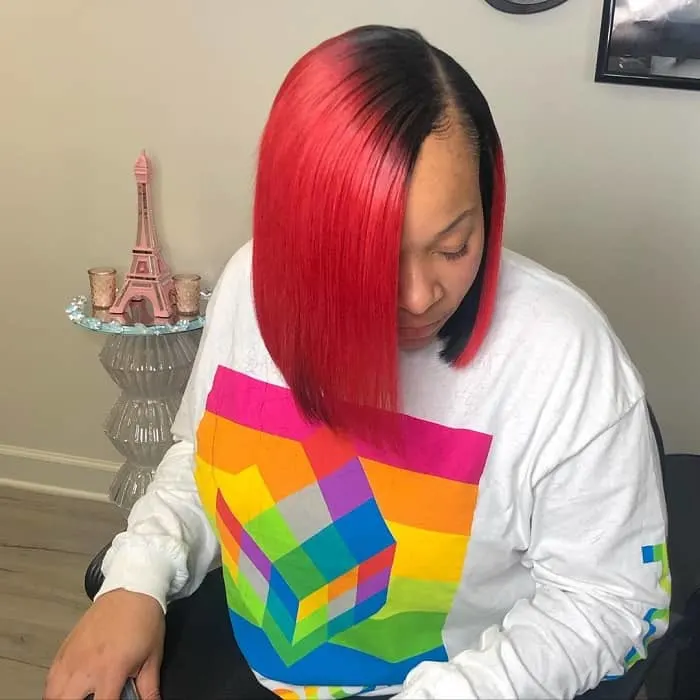 red quick weave bob