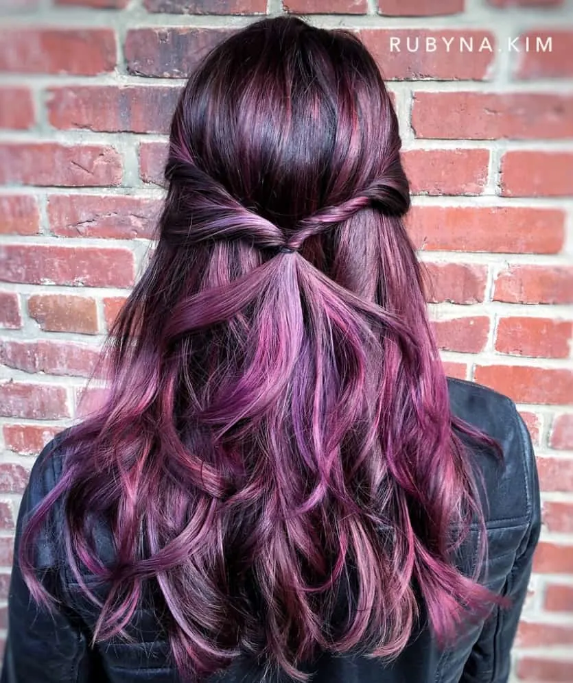 red violet hair with highlights and lowlights