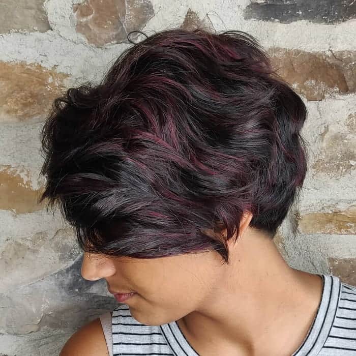 Red purple highlights in black hair