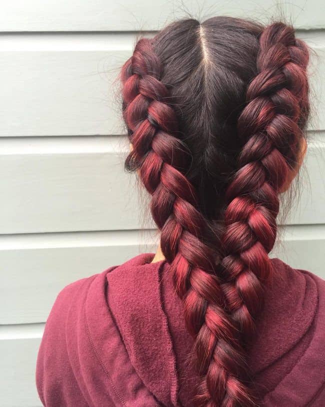 red wine braided hairstyle for women