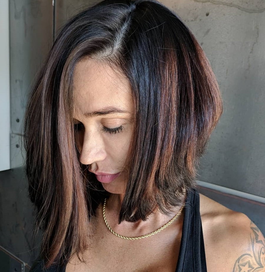 Inverted brown balayage hairstyle