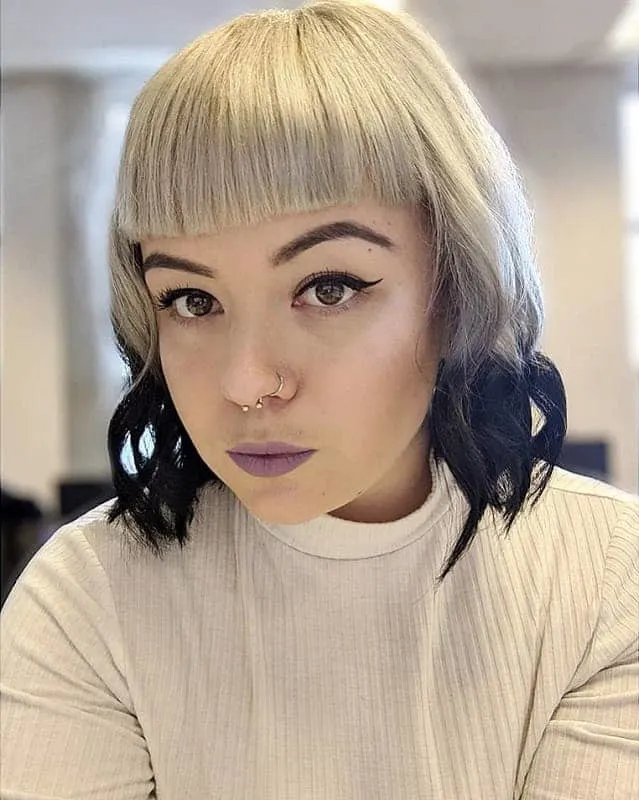 blunt bangs bob with reverse ombre