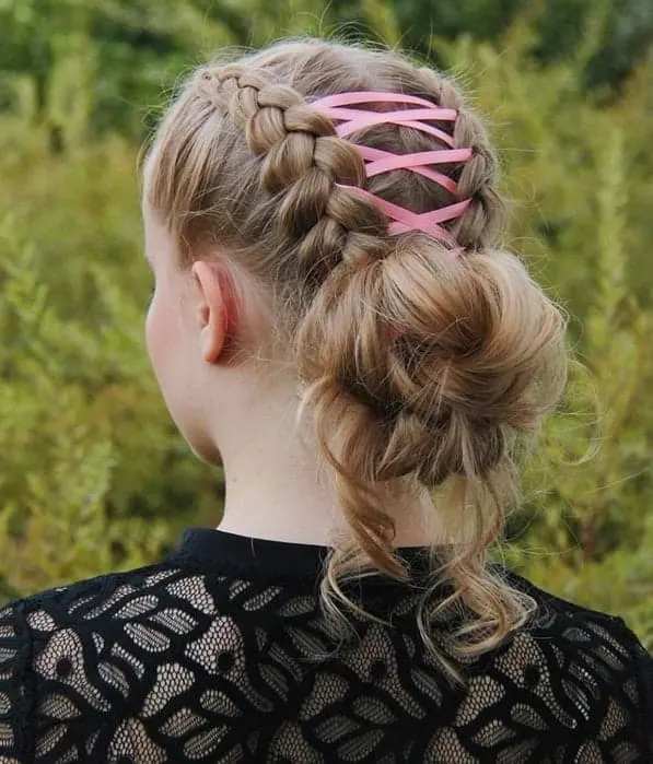 ribbon braided updo for little girls