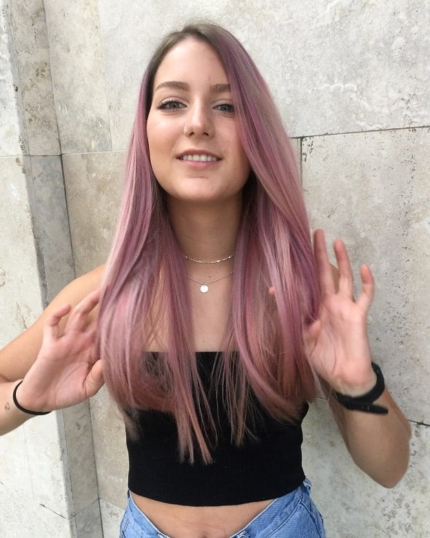 Dusty Rose Pink Hair with Side Part