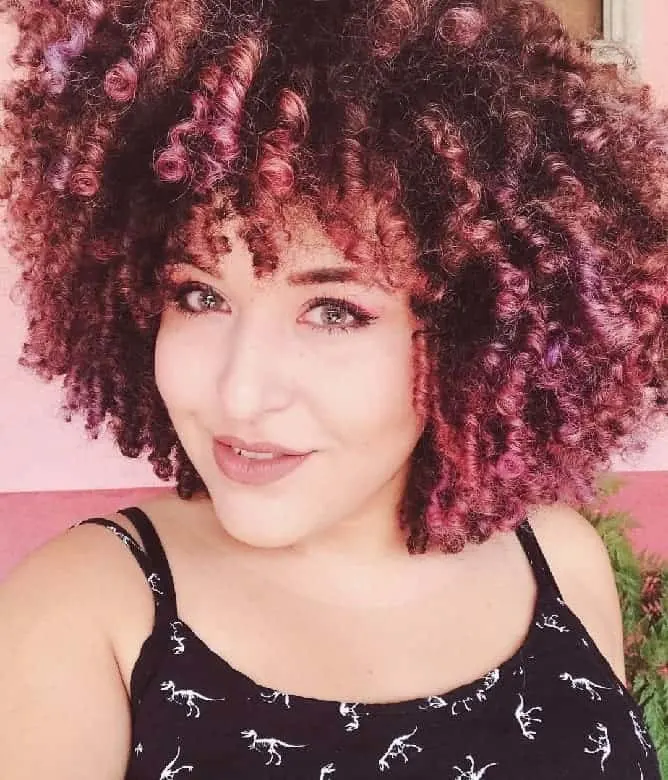 smokey rose pink curly hair