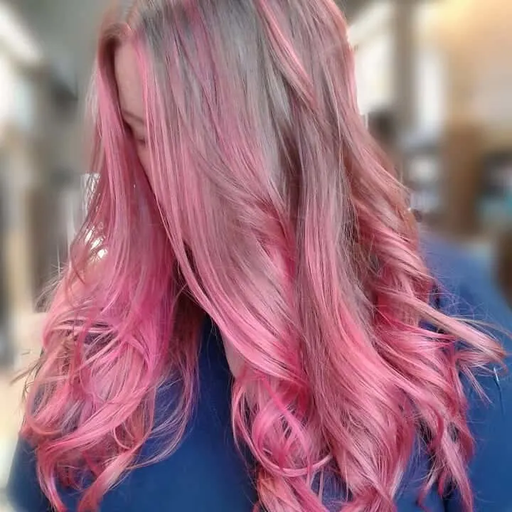 Long Dusty Pink Hair with Highlighted Ends