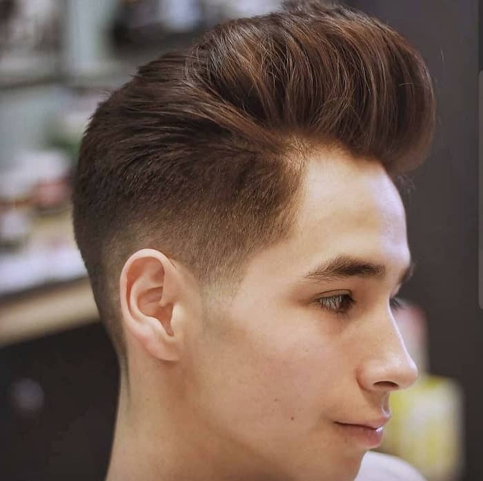 pompadour hair with taper fade for men with round face