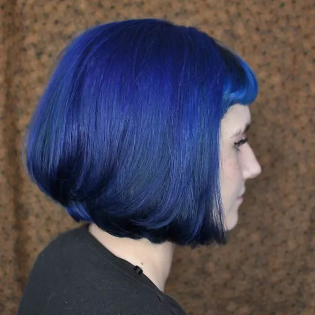 royal blue bob with bangs