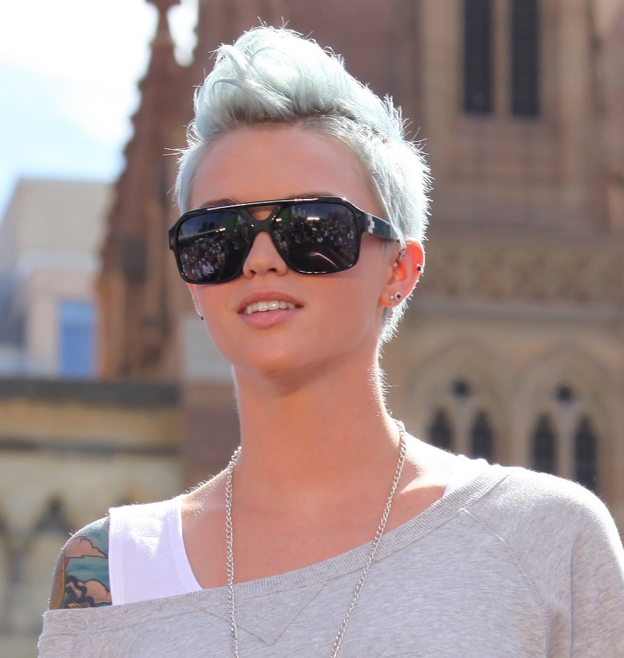 ruby rose with blonde faux hawk hairstyle