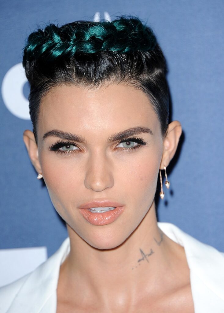 ruby rose with crown braid hairstyle