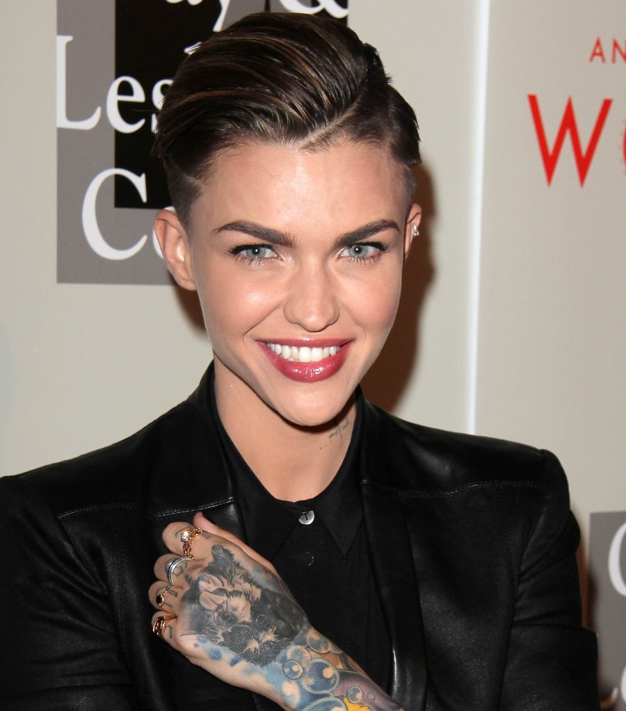 ruby rose with slicked back pixie cut