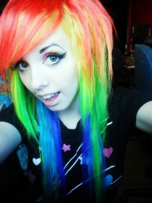 rainbow colored scene hair