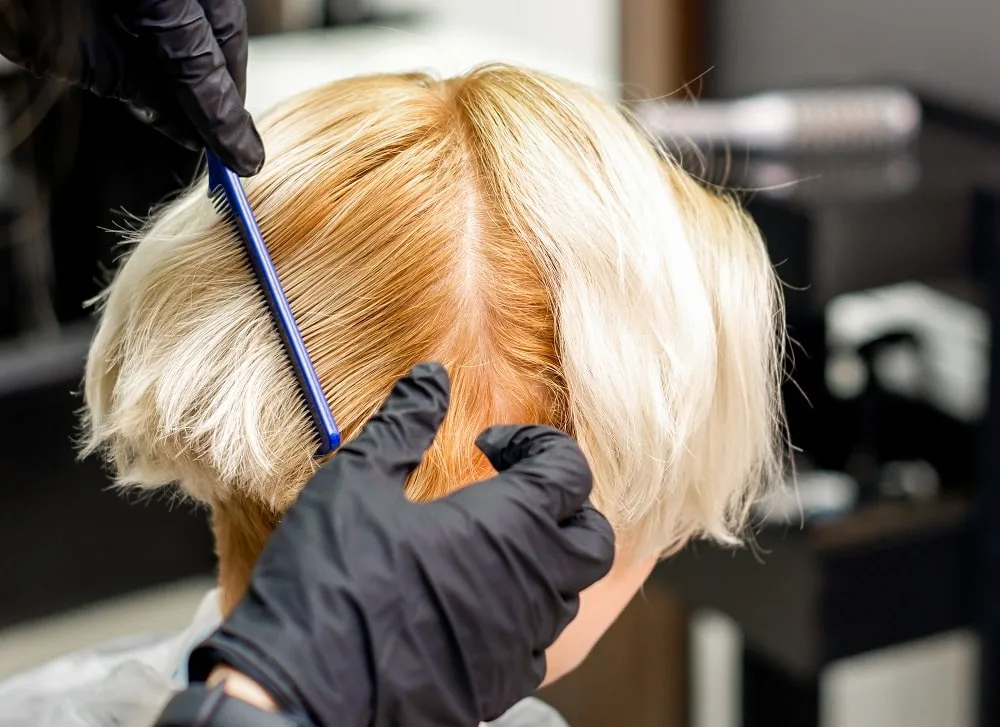 sectioning hair to dye platinum hair color  over yellow