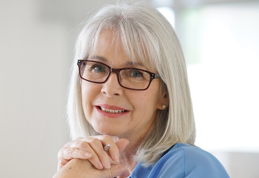 see through bangs hairstyle for women above 60 with glasses