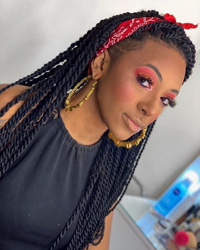 senegalese twist hairstyles with bandana 