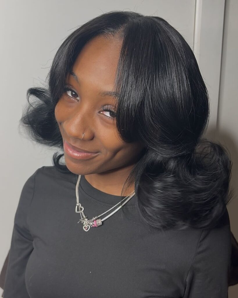 sew in bob with soft curls